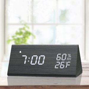 Digital Alarm Clock, Wooden Electronic LED Time Display
