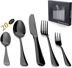 Black Silverware Set, Stainless Steel, Knife/Fork/Spoon