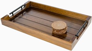 Wood Serving Tray, Metal Handles