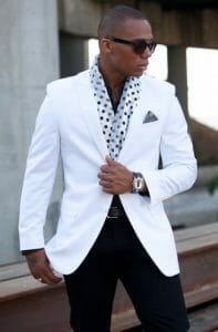 White Blazer and Black Pants