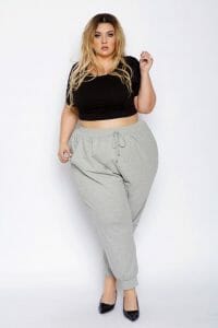 Black Pointed Flats and Gray Jogger Pants and Black Cropped Top