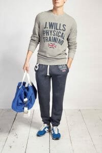 Gray Sweatshirt Matched with Dark Gray Sweatpants and Blue Shoes Men