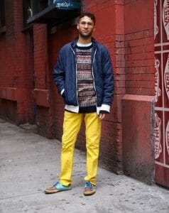 Men’s Yellow Sweatpants Coupled with Boat Shoes