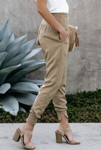 Nude Block Heels and Cotton Joggers