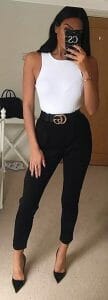 White Capri Top With A Flashy Belt