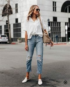 White Elbow-length Blouses