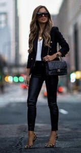With A Black Blazer And White Top